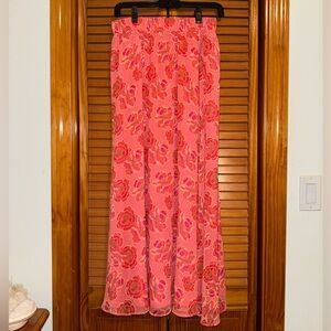 LOFT Floral Coral & Pink A-Line Maxi Skirt Women’s Medium